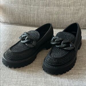 Karl Lagerfeld Black Studded Chain Loafers